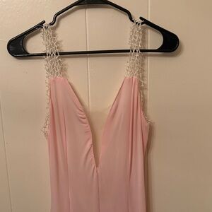Pink Sleeveless backless slinky Dress with Mesh Straps